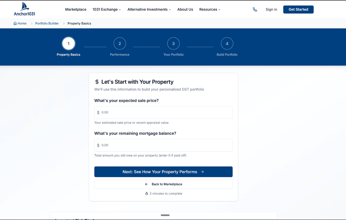 Portfolio Builder — Enter your property details