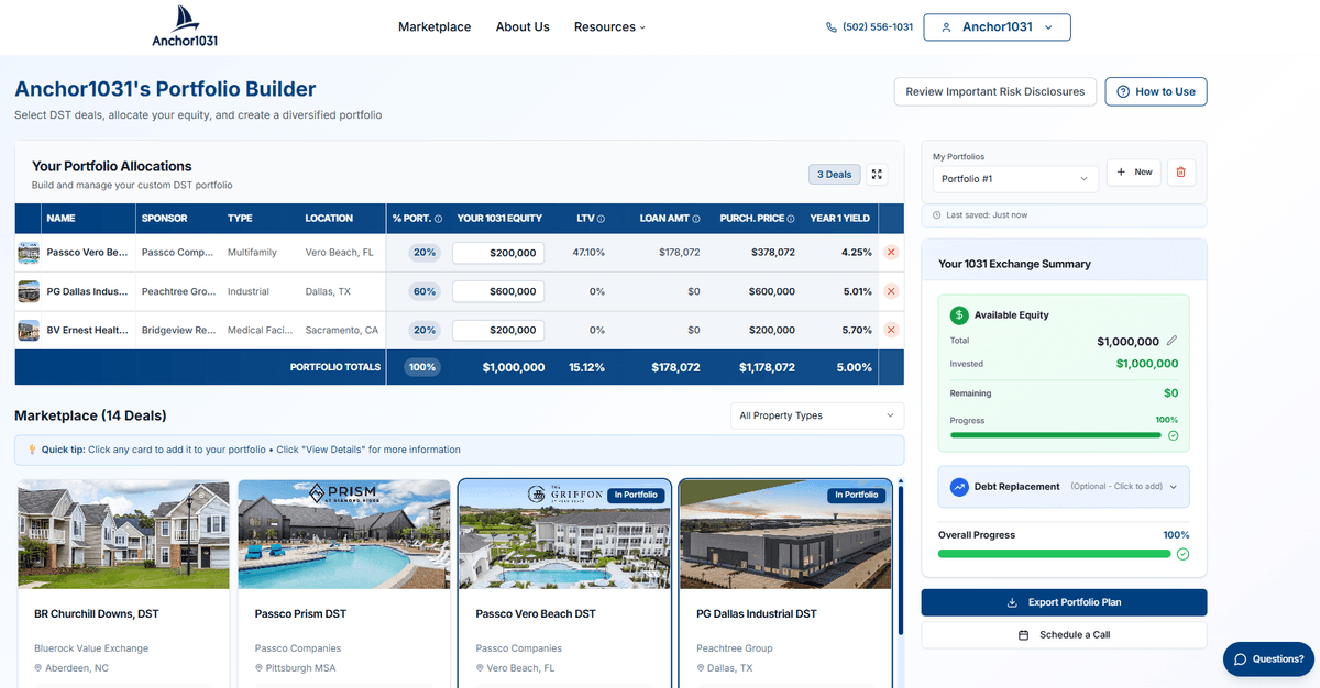 Portfolio Builder — Browse and select DST offerings